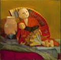 Japanische Puppen und Fan Akademischer Maler Paul Peel